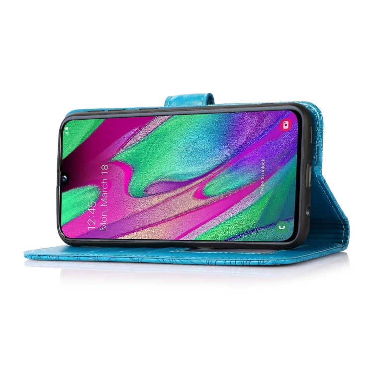 For Samsung Galaxy A40 Skin Feel Embossed Sunflower Horizontal Flip Leather Case with Holder & Card Slots & Wallet & Lanyard(Blue) by buy2fix