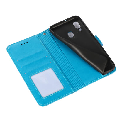For Samsung Galaxy A40 Skin Feel Embossed Sunflower Horizontal Flip Leather Case with Holder & Card Slots & Wallet & Lanyard(Blue) by buy2fix