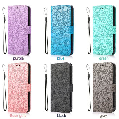 For Samsung Galaxy A40 Skin Feel Embossed Sunflower Horizontal Flip Leather Case with Holder & Card Slots & Wallet & Lanyard(Blue) by buy2fix