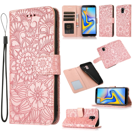 For Samsung Galaxy J6 Skin Feel Embossed Sunflower Horizontal Flip Leather Case with Holder & Card Slots & Wallet & Lanyard(Rose Gold)