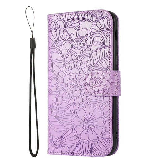 For Samsung Galaxy A5 (2017) Skin Feel Embossed Sunflower Horizontal Flip Leather Case with Holder & Card Slots & Wallet & Lanyard(Purple) by buy2fix