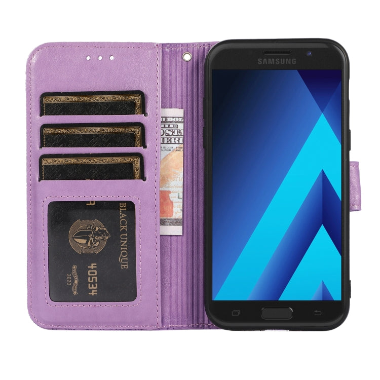 For Samsung Galaxy A5 (2017) Skin Feel Embossed Sunflower Horizontal Flip Leather Case with Holder & Card Slots & Wallet & Lanyard(Purple) by buy2fix