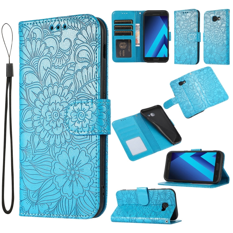 For Samsung Galaxy A5 (2017) Skin Feel Embossed Sunflower Horizontal Flip Leather Case with Holder & Card Slots & Wallet & Lanyard(Blue) by buy2fix