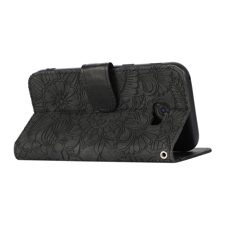 For Samsung Galaxy A5 (2017) Skin Feel Embossed Sunflower Horizontal Flip Leather Case with Holder & Card Slots & Wallet & Lanyard(Black) by buy2fix