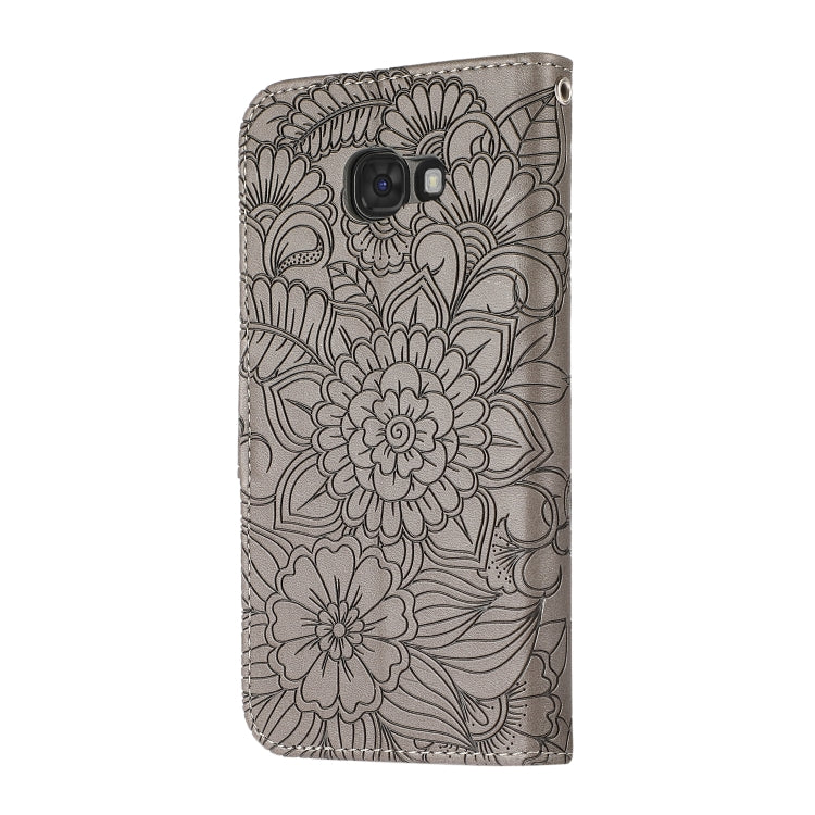 For Samsung Galaxy A5 (2017) Skin Feel Embossed Sunflower Horizontal Flip Leather Case with Holder & Card Slots & Wallet & Lanyard(Gray) by buy2fix