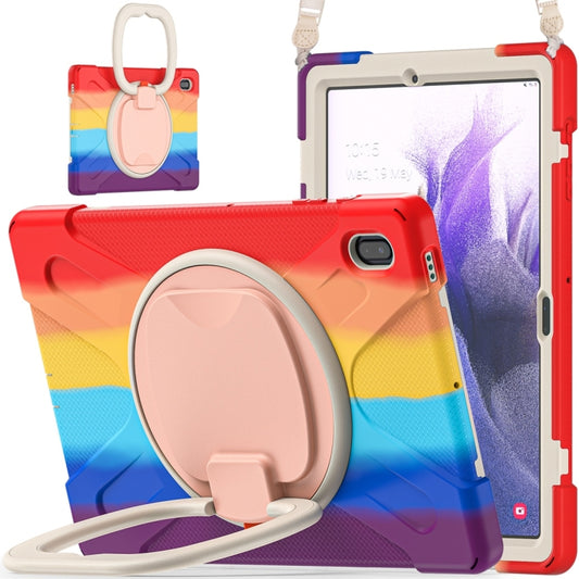 For Samsung Galaxy Tab S7 FE T730 Silicone + PC Protective Case with Holder & Shoulder Strap(Colorful Red) by buy2fix