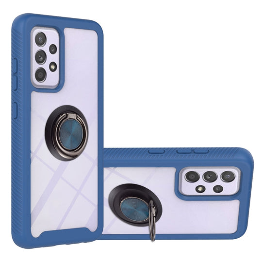 For Samsung Galaxy A52 5G / 4G Starry Sky Solid Color Series Shockproof PC + TPU Protective Case with Ring Holder & Magnetic Function(Blue)