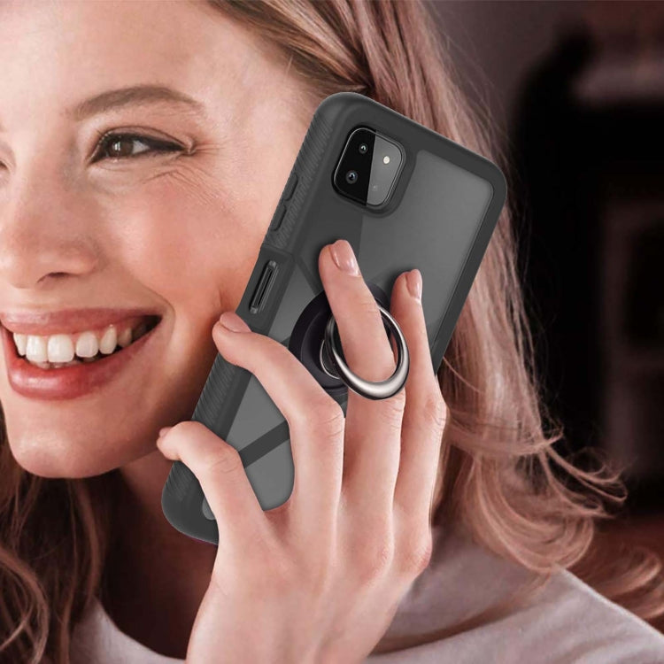 For Samsung Galaxy A22 5G Starry Sky Solid Color Series Shockproof PC + TPU Protective Case with Ring Holder & Magnetic Function(Black) by buy2fix