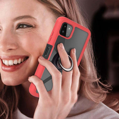 For Samsung Galaxy A22 5G Starry Sky Solid Color Series Shockproof PC + TPU Protective Case with Ring Holder & Magnetic Function(Red) by buy2fix