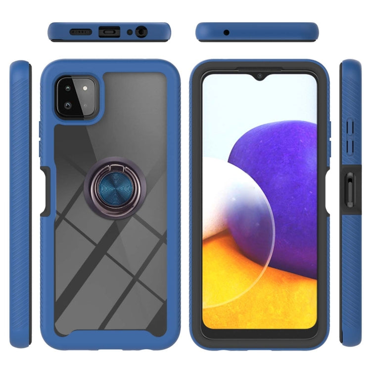 For Samsung Galaxy A22 5G Starry Sky Solid Color Series Shockproof PC + TPU Protective Case with Ring Holder & Magnetic Function(Blue) by buy2fix