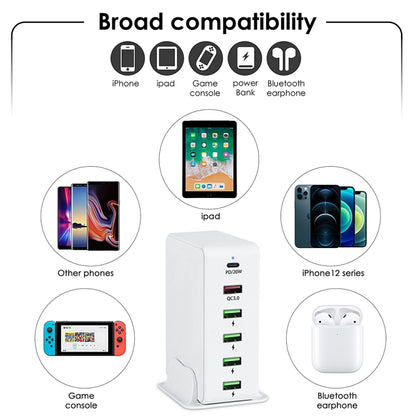 6 in 1 65W PD USB-C / Type-C + QC 3.0 USB + 4 USB Multi-port Travel Charger, US Plug(White) - Mobile Accessories by buy2fix | Online Shopping UK | buy2fix