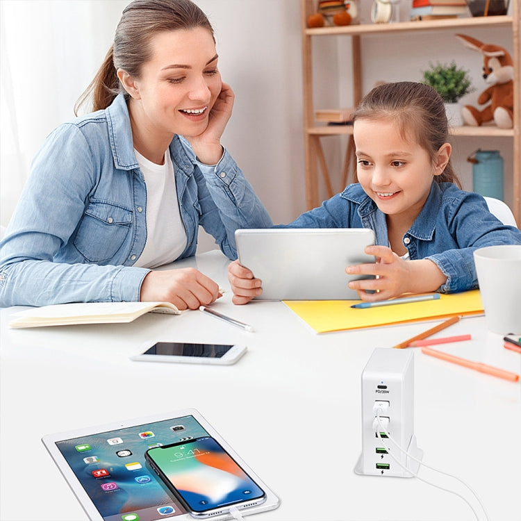 6 in 1 65W PD USB-C / Type-C + QC 3.0 USB + 4 USB Multi-port Travel Charger, AU Plug(White) - Mobile Accessories by buy2fix | Online Shopping UK | buy2fix