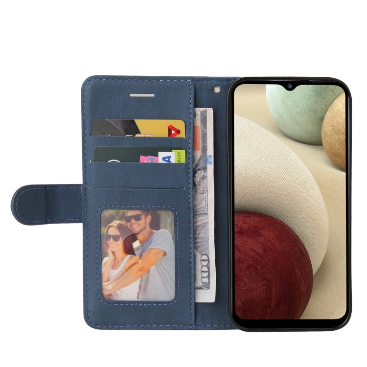 For Samsung Galaxy A12 5G Dual-color Splicing Horizontal Flip PU Leather Case with Holder & Card Slots & Wallet(Blue) by buy2fix