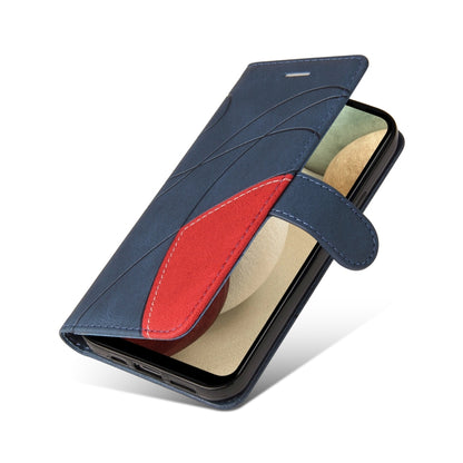 For Samsung Galaxy A12 5G Dual-color Splicing Horizontal Flip PU Leather Case with Holder & Card Slots & Wallet(Blue) by buy2fix