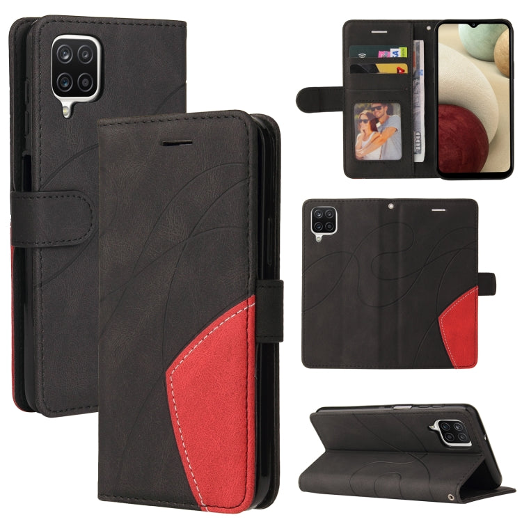 For Samsung Galaxy A12 5G Dual-color Splicing Horizontal Flip PU Leather Case with Holder & Card Slots & Wallet(Black) by buy2fix