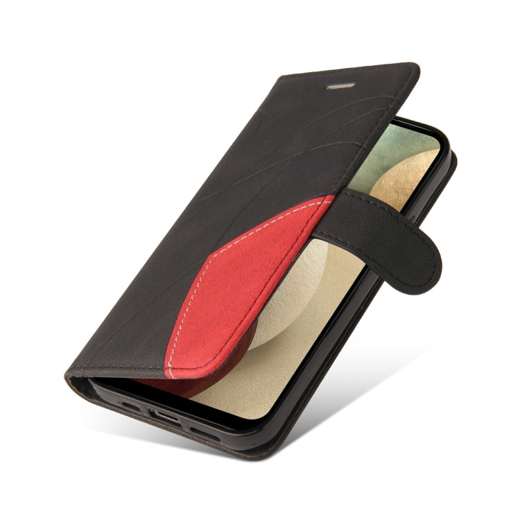 For Samsung Galaxy A12 5G Dual-color Splicing Horizontal Flip PU Leather Case with Holder & Card Slots & Wallet(Black) by buy2fix