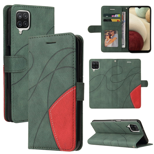 For Samsung Galaxy A12 5G Dual-color Splicing Horizontal Flip PU Leather Case with Holder & Card Slots & Wallet(Green)
