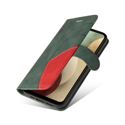 For Samsung Galaxy A12 5G Dual-color Splicing Horizontal Flip PU Leather Case with Holder & Card Slots & Wallet(Green) by buy2fix