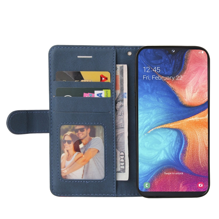 For Samsung Galaxy A20e Dual-color Splicing Horizontal Flip PU Leather Case with Holder & Card Slots & Wallet(Blue) by buy2fix