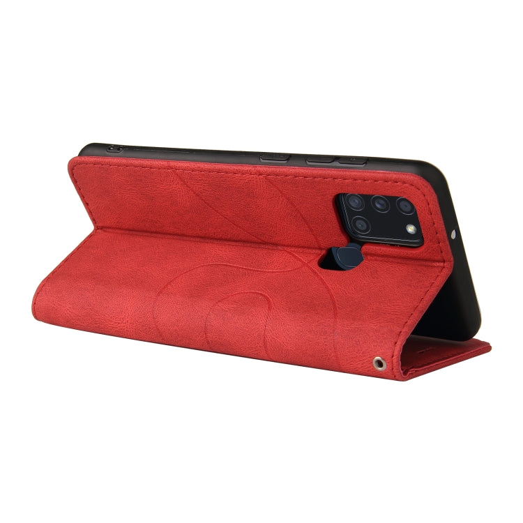 For Samsung Galaxy A21s Dual-color Splicing Horizontal Flip PU Leather Case with Holder & Card Slots & Wallet(Red) by buy2fix