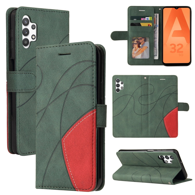 For Samsung Galaxy A32 5G Dual-color Splicing Horizontal Flip PU Leather Case with Holder & Card Slots & Wallet(Green) by buy2fix