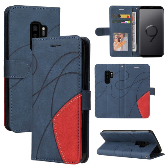 For Samsung Galaxy S9+ Dual-color Splicing Horizontal Flip PU Leather Case with Holder & Card Slots & Wallet(Blue)