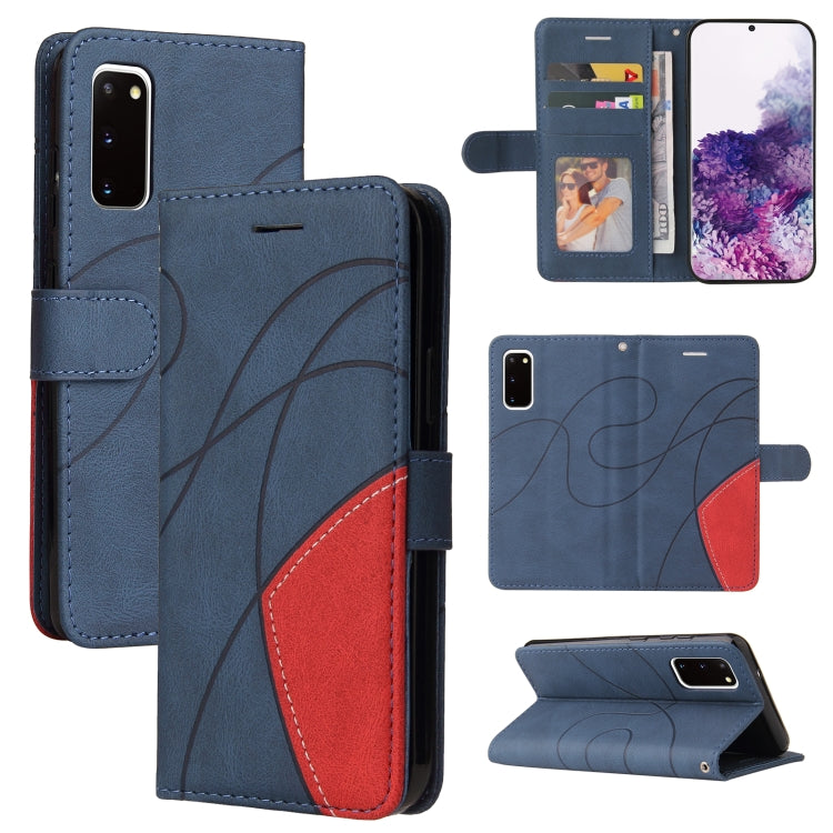 For Samsung Galaxy S20 Dual-color Splicing Horizontal Flip PU Leather Case with Holder & Card Slots & Wallet(Blue) by buy2fix