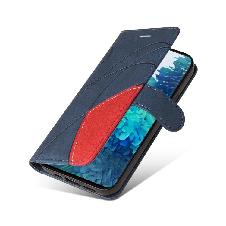 For Samsung Galaxy S20 FE 5G Dual-color Splicing Horizontal Flip PU Leather Case with Holder & Card Slots & Wallet(Blue) by buy2fix