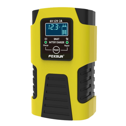 FOXSUR 2A / 6V / 12V Auto / Motorrad 3-Stufen-Voll-Smart-Batterieladegerät, Steckertyp: EU-Stecker (Gelb)