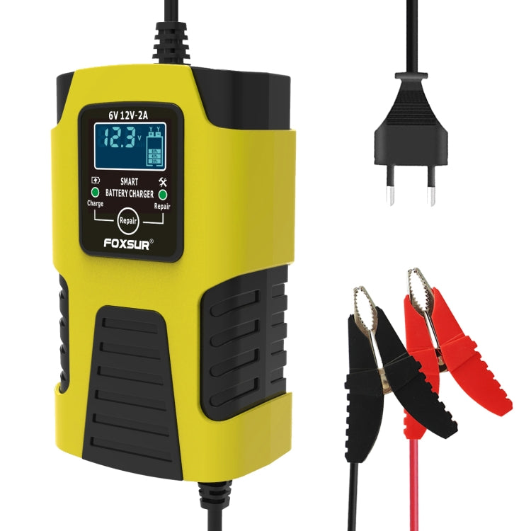 FOXSUR 2A / 6V / 12V Car / Motorcycle 3-stage Full Smart Battery Charger, Plug Type:JP Plug(Yellow) - In Car by FOXSUR | Online Shopping UK | buy2fix