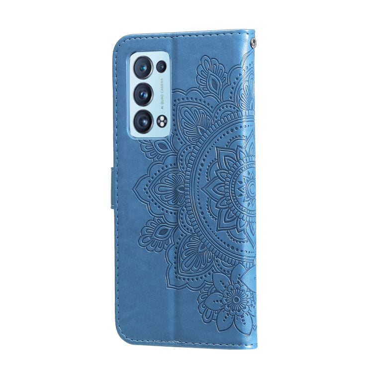 For OPPO Reno6 5G 7-petal Flowers Embossing Pattern Horizontal Flip PU Leather Case with Holder & Card Slots & Wallet & Photo Frame(Blue) - OPPO Cases by buy2fix | Online Shopping UK | buy2fix