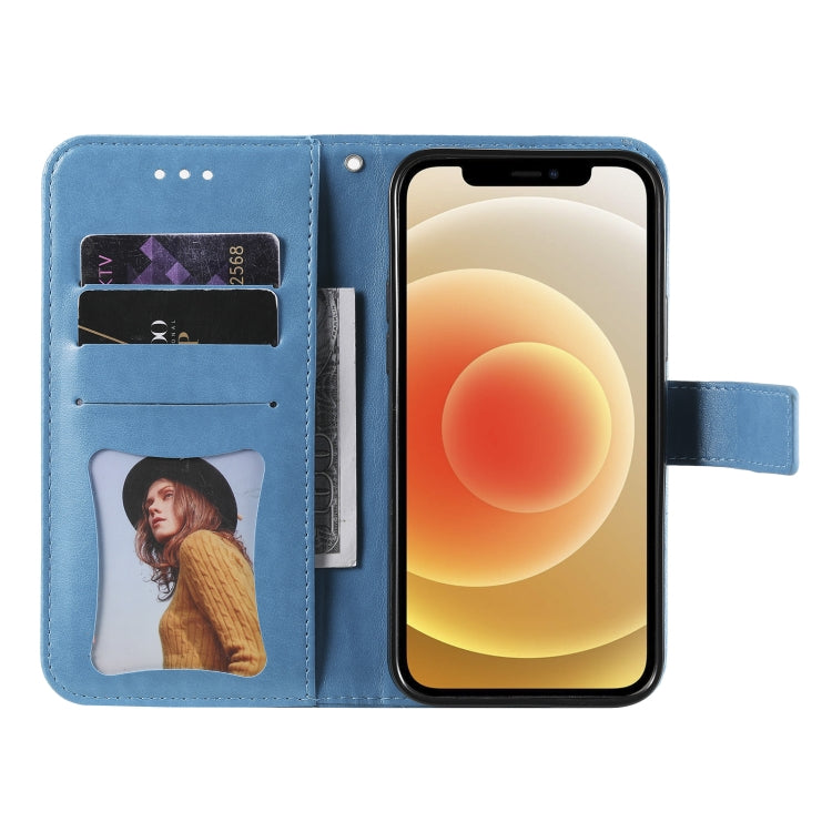 For OPPO Reno6 5G 7-petal Flowers Embossing Pattern Horizontal Flip PU Leather Case with Holder & Card Slots & Wallet & Photo Frame(Blue) - OPPO Cases by buy2fix | Online Shopping UK | buy2fix