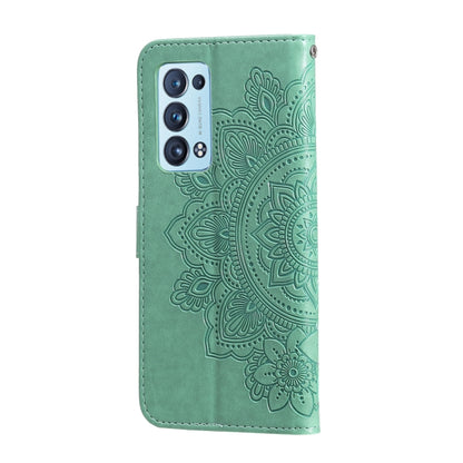 For OPPO Reno6 5G 7-petal Flowers Embossing Pattern Horizontal Flip PU Leather Case with Holder & Card Slots & Wallet & Photo Frame(Green) - OPPO Cases by buy2fix | Online Shopping UK | buy2fix