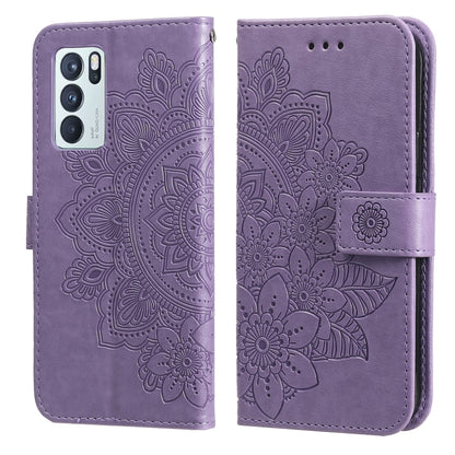 For OPPO Reno 6 Pro 5G 7-petal Flowers Embossing Pattern Horizontal Flip PU Leather Case with Holder & Card Slots & Wallet & Photo Frame(Light Purple) - OPPO Cases by buy2fix | Online Shopping UK | buy2fix