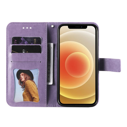 For OPPO Reno 6 Pro 5G 7-petal Flowers Embossing Pattern Horizontal Flip PU Leather Case with Holder & Card Slots & Wallet & Photo Frame(Light Purple) - OPPO Cases by buy2fix | Online Shopping UK | buy2fix