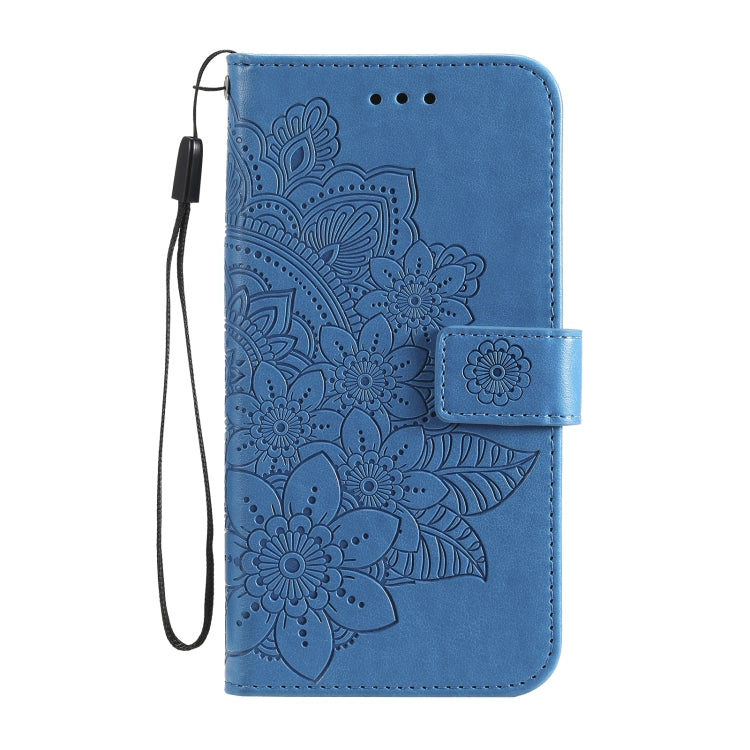 For OPPO Reno 6 Pro 5G 7-petal Flowers Embossing Pattern Horizontal Flip PU Leather Case with Holder & Card Slots & Wallet & Photo Frame(Blue) - OPPO Cases by buy2fix | Online Shopping UK | buy2fix