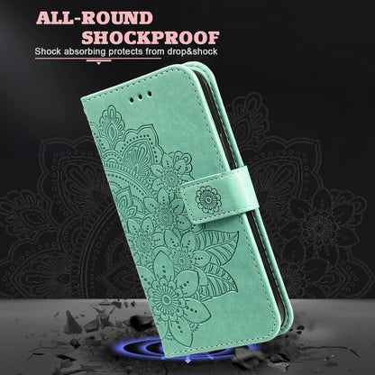 For OPPO Reno 6 Pro 5G 7-petal Flowers Embossing Pattern Horizontal Flip PU Leather Case with Holder & Card Slots & Wallet & Photo Frame(Green) - OPPO Cases by buy2fix | Online Shopping UK | buy2fix