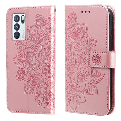 For OPPO Reno 6 Pro 5G 7-petal Flowers Embossing Pattern Horizontal Flip PU Leather Case with Holder & Card Slots & Wallet & Photo Frame(Rose Gold) - OPPO Cases by buy2fix | Online Shopping UK | buy2fix