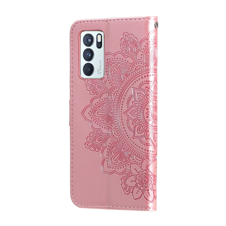 For OPPO Reno 6 Pro 5G 7-petal Flowers Embossing Pattern Horizontal Flip PU Leather Case with Holder & Card Slots & Wallet & Photo Frame(Rose Gold) - OPPO Cases by buy2fix | Online Shopping UK | buy2fix