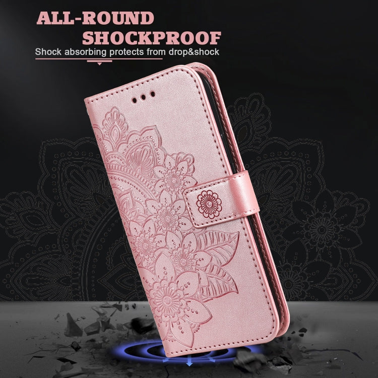 For OPPO Reno 6 Pro 5G 7-petal Flowers Embossing Pattern Horizontal Flip PU Leather Case with Holder & Card Slots & Wallet & Photo Frame(Rose Gold) - OPPO Cases by buy2fix | Online Shopping UK | buy2fix