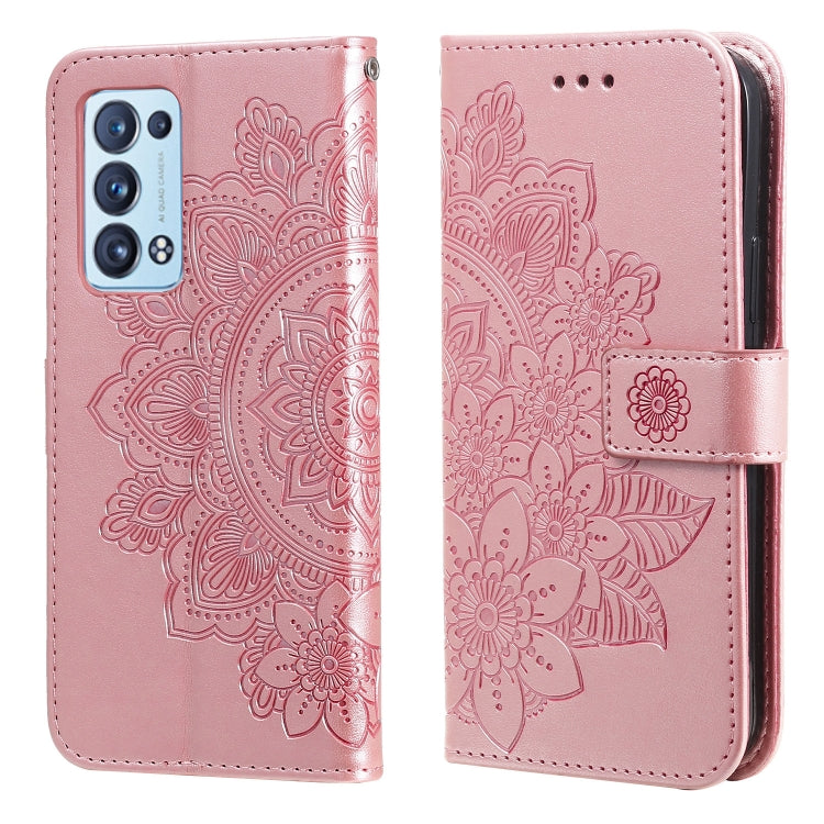 For OPPO Reno 6 Pro+ 5G 7-petal Flowers Embossing Pattern Horizontal Flip PU Leather Case with Holder & Card Slots & Wallet & Photo Frame(Rose Gold) - OPPO Cases by buy2fix | Online Shopping UK | buy2fix