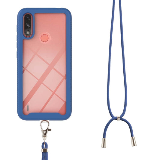For Motorola Moto E7 Power Starry Sky Solid Color Series Shockproof PC + TPU Protective Case with Neck Strap(Blue) by buy2fix