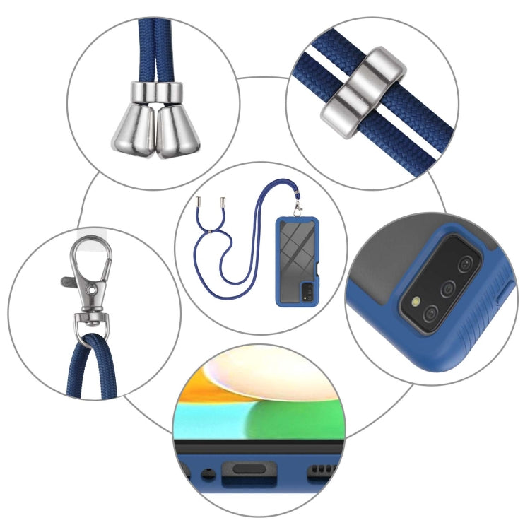 For Samsung Galaxy A03s EU Version Starry Sky Solid Color Series Shockproof PC + TPU Protective Case with Neck Strap(Blue) by buy2fix