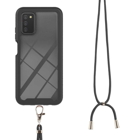 For Samsung Galaxy A03s EU Version Starry Sky Solid Color Series Shockproof PC + TPU Protective Case with Neck Strap(Black) by buy2fix