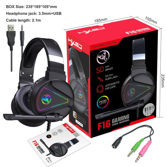 HXSJ F16 3.5mm + USB Port RGB Light Stereo Gaming Headset with Microphone(Black) by HXSJ