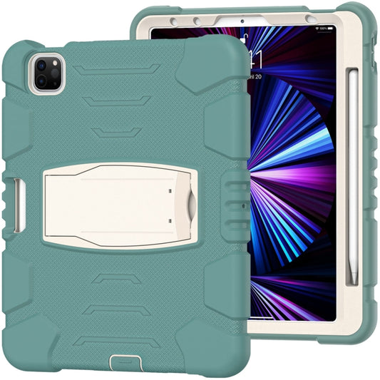 For iPad Pro 11 2022 / 2021 / 2020 / 2018 3-Layer Protection Screen Frame + PC + Silicone Shockproof Combination Tablet Case with Holder(Emerald Green) by buy2fix