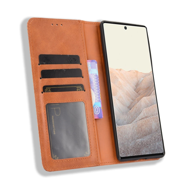 For Google Pixel 6 Pro Magnetic Buckle Retro Crazy Horse Texture Horizontal Flip Leather Case with Holder & Card Slots & Photo Frame(Brown) - Google Cases by buy2fix | Online Shopping UK | buy2fix