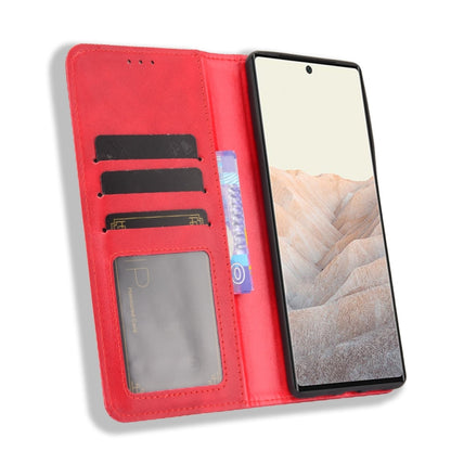 For Google Pixel 6 Magnetic Buckle Retro Crazy Horse Texture Horizontal Flip Leather Case with Holder & Card Slots & Photo Frame(Red) - Google Cases by buy2fix | Online Shopping UK | buy2fix