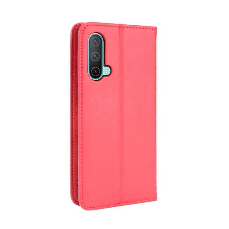 For OnePlus Nord CE 5G Magnetic Buckle Retro Crazy Horse Texture Horizontal Flip Leather Case with Holder & Card Slots & Photo Frame(Red) - OnePlus Cases by buy2fix | Online Shopping UK | buy2fix