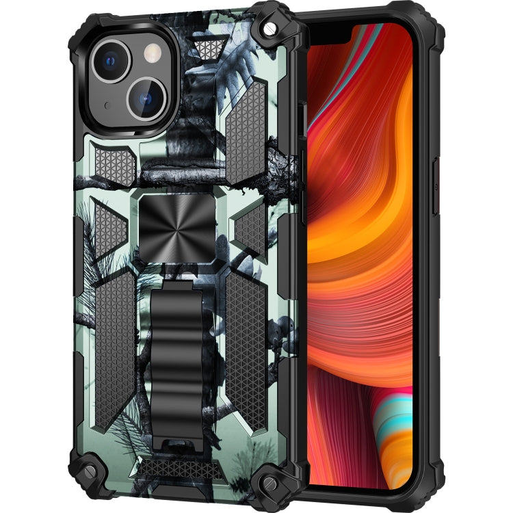 For iPhone 13 Camouflage Armor Kickstand TPU + PC Magnetic Phone Case(Light Green) - iPhone 13 Cases by buy2fix | Online Shopping UK | buy2fix